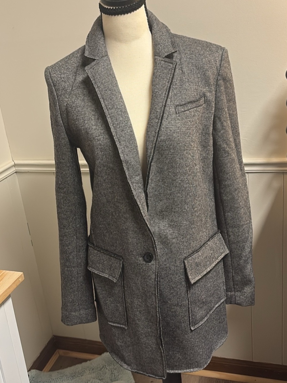 Banana Republic Gray Long Wool-Blend Blazer